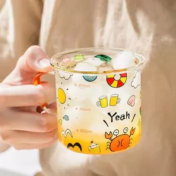 1 Piece 360ml 12oz Transparent Glass Mug with Cute Lovely Flower Printings Heat Resistant Coffee Juice Water Mug Cup Drinkware 301-400ml