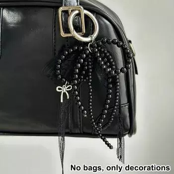 1 Piece Backpack Keyring Decoration Sweet Handmade White Beaded Bowknot Lace Bag Charms Pendant Keychain Accessories