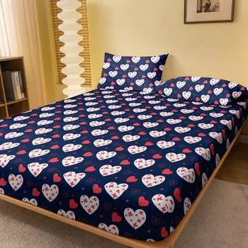 1 Piece Blue Team Pattern Brushed Fitted Sheet, Heart Printed Bedspread For Bedroom, Bedding (Not Include Pillowcase) 71x132cm