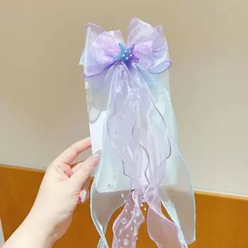 1 Piece Children S Bow Ribbon Hairpin Pearl Chain Clip Mermaid Tail Hair Clips Cute Girl Sweet Hair Accessories