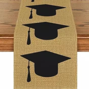 1 Piece Durable Linen Trim Rustic Graduation Theme Table Runner Suitable For Party Table Runner Room Decoration Multi-Size 33x90cm