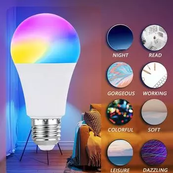 1 Piece E27 Rgb Ac200-240V Smart Lamps Wifi Bluetooth Smart Led Light Bulb For Livingroom Decoration Party Lighting Smart Life Bluetooth