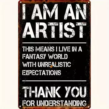 1 Piece Funny Artist s Fantasy Metal Sign Vintage, Humorous Decor for Office and Cafe, Easy to Hang Wall Decor чёрный