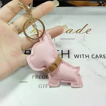 1 Piece Leather Puppy Key Chain Stuffed Pu Faux Leather Fighting Dog Pet Keychain Bag Charm Pendant оранжевый