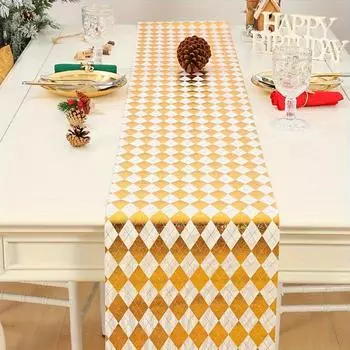 1 Piece of Anti-scalding Polyester-cotton Rhombus-printed Tablecloth - Suitable as a Coffee Table Mat and Party Table Decorative Table Flag Pack of 1
