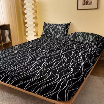 1 Piece Of Black Background White Wave Pattern Matte Bedsheet, Bedroom Printed Bedspread, Bedding (Excluding Pillowcases) 71x132cm