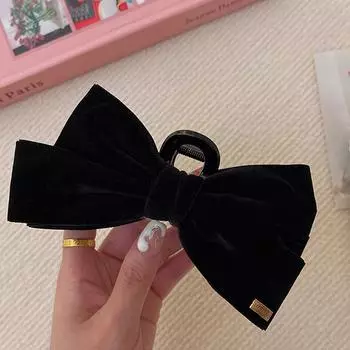 1 piece of black velvet big bow hair clip with a simple and elegant style for women