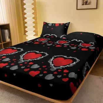 1 Piece Of Heart Chain Interlocking Pattern Frosted Bedsheet, Bedroom Printed Bedspread, Bedding (Excluding Pillowcases) 71x132cm