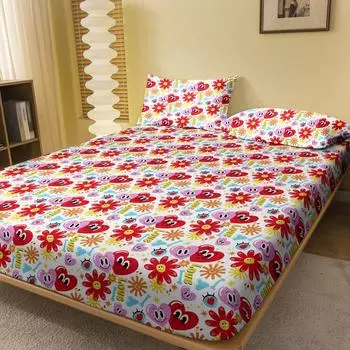 1 Piece Of Heartflower Expression Patterned Frosted Bedsheet, Bedroom Printed Bedspread, Bedding (Excluding Pillowcases) 71x132cm