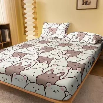 1 Piece Of M-Bear Pattern Frosted Bedsheet, Bedroom Printed Bedspread, Bedding (Excluding Pillowcases) 71x132cm