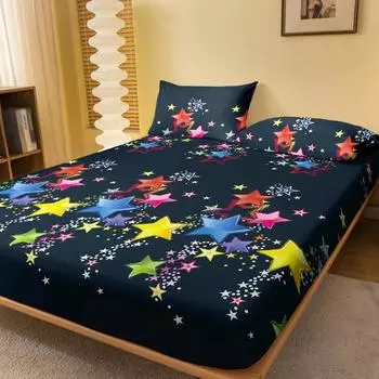 1 Piece Of Matte Bedsheet With Scattered Patterns Of Colorful Stars, Bedroom Printed Bedspread, Bedding (Excluding Pillowcases) 71x132cm