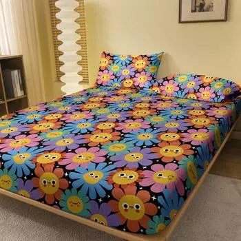 1 Piece Of Smiley Flower Patterned Frosted Bedsheet, Bedroom Printed Bedspread, Bedding (Excluding Pillowcases) 71x132cm
