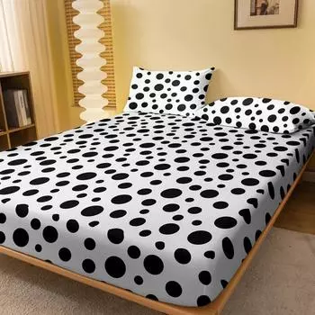 1 Piece Of White Background Black Round Pattern Matte Bedsheet, Bedroom Printed Bedspread, Bedding (Excluding Pillowcases) 71x132cm