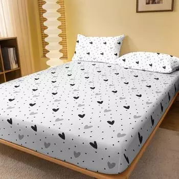 1 Piece Of White Bottom Heart Love Patterned Matte Bedsheet, Bedroom Printed Bedspread, Bedding (Excluding Pillowcases) 71x132cm