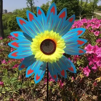 1 Piece Sunflower Windmill Outdoor Party Garden Yard Decor Rotating Sunflower Wind Spinner Stake Standing Lawn Flower Pinwheel