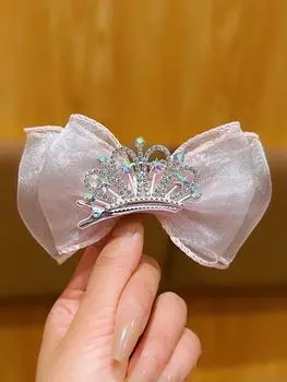 1 pink sweet wind bow crown hair clip suitable for daily use as a hair accessory