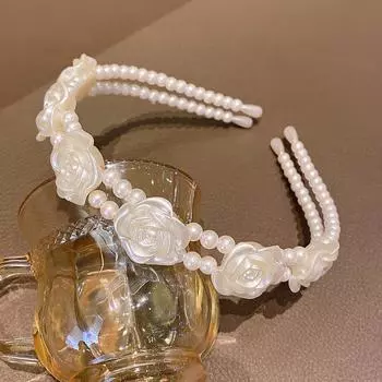 1 повязка на голову с цветком, аксессуар для волос с имитацией жемчуга, милый и модный аксессуар для волос