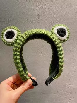 1 Повязка на голову Женская повязка на голову Повязка на голову с лягушкой Мультяшная повязка на голову с большими глазами Милая вязаная шерстяная повязка на голову Нескользящая повязка на голову с давлением Size fits all