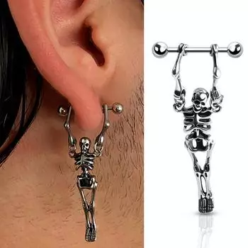 1 предмет, готический скелет, кулон, серьги-гвоздики, кольцо для сосков, штанга, пирсинг из нержавеющей стали, панк-хрящ, украшения для ушей серебряный