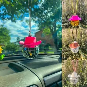 1 предмет мультяшная личность розовая шляпа пастушки автомобильный кулон диско-шар блестящий брелок кулон в ковбойской шляпе Keychain розовый