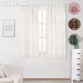 1 предмет NAPEARL цветок классический жаккардовый крючок тип оконная занавеска короткая тюлевая занавеска для спальни W100cm x L130cm чёрный