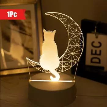 1 причудливая 3D светящаяся лунная кошка - питание от USB, креативная настольная лампа для дома, украшение для гостиной 1pc