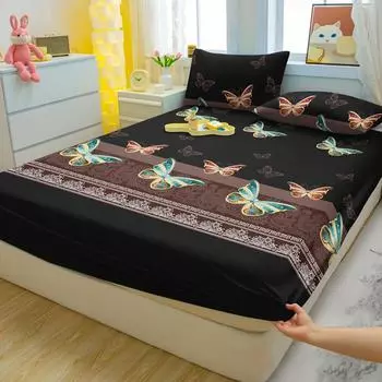 1 простая современная матовая простыня на резинке с принтом бабочек, покрывало для кровати с принтом в спальню, постельное белье (Исключая наволочки) 71x132cm