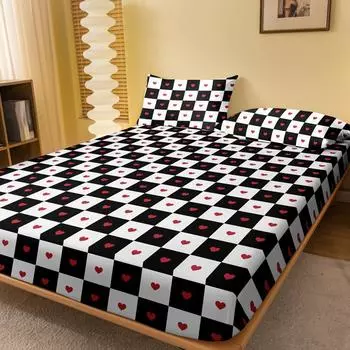 1 простая современная матовая простыня на резинке с геометрическим рисунком в форме сердца, покрывало для кровати с принтом в спальню, постельное белье (Исключая наволочки) 71x132cm