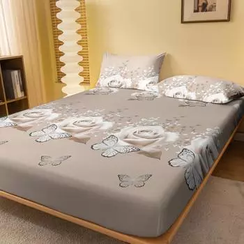 1 простая современная матовая простыня на резинке с принтом в виде растений, цветов и бабочек, покрывало для кровати с принтом в спальню, постельное белье (Исключая наволочки) 71x132cm