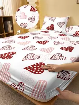 1 простая современная матовая простыня на резинке с геометрическим рисунком в форме сердца, покрывало для кровати с принтом в спальню, постельное белье (Исключая наволочки) 71x132cm