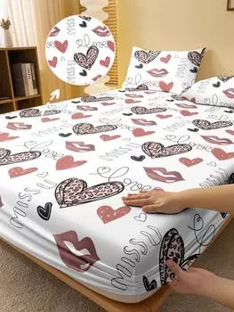 1 простая современная матовая простыня на резинке с геометрическим рисунком в форме сердца, покрывало для кровати с принтом в спальню, постельное белье (Исключая наволочки) 71x132cm