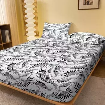 1 простая современная матовая простыня на резинке с принтом перьев, покрывало для кровати с принтом в спальню, постельное белье (Исключая наволочки) 71x132cm