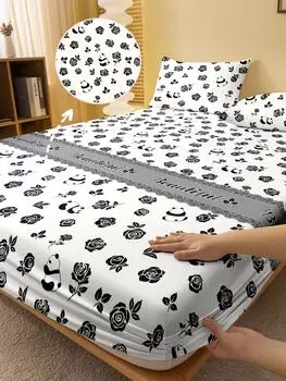 1 простая современная матовая простыня на резинке с принтом в виде цветка розы, покрывало для кровати с принтом в спальню, постельное белье (Исключая наволочки) 71x132cm