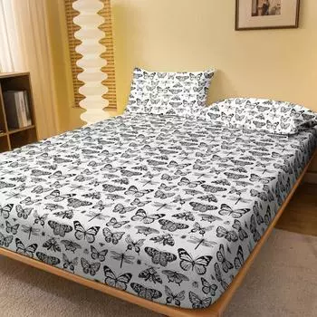 1 простая современная матовая простыня на резинке с принтом бабочек, покрывало для кровати с принтом в спальню, постельное белье (Исключая наволочки) 71x132cm