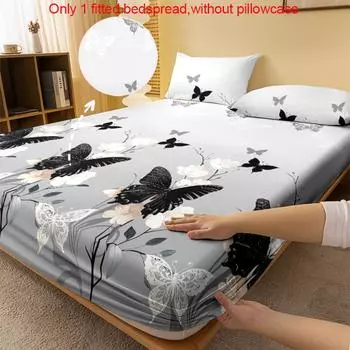 1 простая современная матовая простыня на резинке с принтом в виде растений, цветов и бабочек, покрывало для кровати с принтом в спальню, постельное белье (Исключая наволочки) 71x132cm