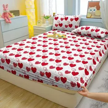 1 простая современная матовая простыня на резинке с принтом в форме сердца, покрывало для спальни с принтом, постельное белье (Исключая наволочки) 71x132cm