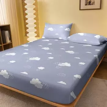 1 простая современная забавная матовая простыня на резинке с принтом в виде улыбающегося лица и облаков, покрывало для кровати с принтом в спальню, постельное белье (Исключая наволочки) 71x132cm
