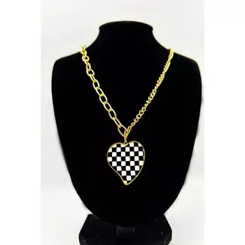 1 простое персиковое сердце из титановой стали, черно-белое ожерелье в шахматном порядке, осенне-зимняя цепочка для свитера золотой