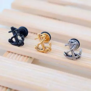 1 Psir модные простые маленькие серьги-гвоздики в стиле панк с якорем, металлические серьги нейтрального цвета с якорем, черные серьги-винты серебряный