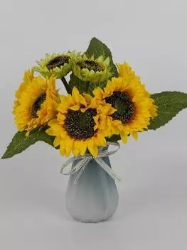 1 пучок искусственных подсолнухов, 7 головок, искусственные подсолнухи, реалистичный шелковый букет подсолнухов со стеблями для свадебного декора, стола, уличного декора в помещении жёлтый