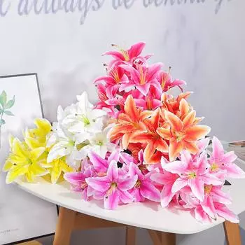 1 пучок/пакет, пластиковые сушеные цветы, имитация лилий, букет для гостиной, декоративные цветочные композиции 40cm 1pc/bag