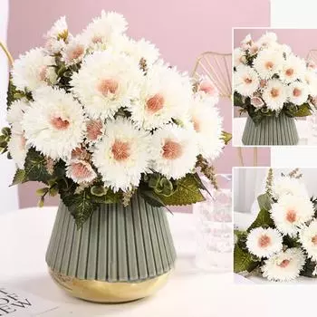 1 пучок шелковых искусственных хризантем, искусственных подсолнухов, букеты для рабочего стола, офиса, украшения для дома, сделай сам, ручная работа, держащие цветы, сделай сам, садовое ремесло оранжевый