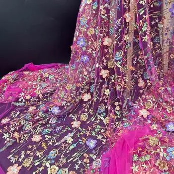 1 ярд 3D Цветочная кружевная тюль Ткань Нежная вышитая кружевная ткань для самостоятельного шитья Свадебное платье Вечеринка Фон Декор 1 Yard