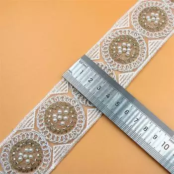 1 ярд 4,5 см в ширину органза вышитая кружевная лента свадебное платье жемчужные бусины кружевная отделка материалы, DIY аксессуары для одежды length 1Yard