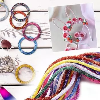 1 ярд 6 мм со стразами и блестками, трубчатый шнур, веревка из смолы, отделка стразами, веревка со стразами из ПВХ, свадебное платье, костюм, аппликация, ювелирные аксессуары C