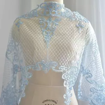1 ярд бело-голубой ткани с пайетками, цветочная сетка, кружевная отделка, аппликация, швейное ремесло для свадебного платья шириной 50 см белый