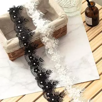 1 ярд DIY жемчужная кружевная отделка полиэстер вышивка шитье ремесло цветы украшение одежды 7 см в ширину светло-синий