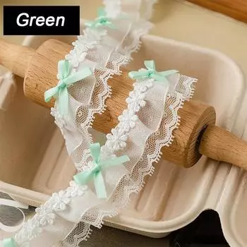 1 ярд двухслойных кружевных аксессуаров для одежды, вышивка лентами, декоративная отделка краев, ширина 3,8 см зелёный