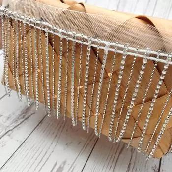 1 ярд хрустальная цепочка с бахромой из металлической цепочки, серебряная бисерная кружевная ручная работа, ткань с кисточками, ширина 9 см белый