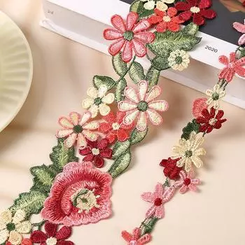 1 ярд красная вышитая цветочная ткань для самостоятельной одежды, аксессуары для волос, вышитая кружевная ткань шириной 7 см красный